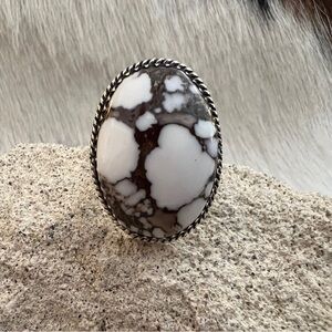 ❤️ Huge Wild Horse Jasper Magnesite Navajo Style Statement Sterling Ring Size 7